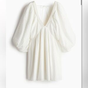 H&M White Cotton Balloons Sleeve Dress